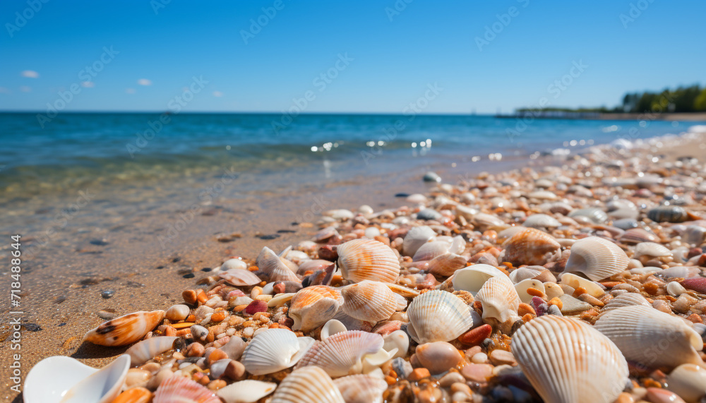 Nature beauty in a tropical coastline sand, water, and sunshine generated by AI Nature beauty in a tropical coastline sand, water, and sunshine generated by AI