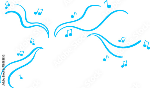 Blue musical notes flowing in the air, rhythm and melody concept. Abstract music note waves with floating clefs and notes vector illustration.