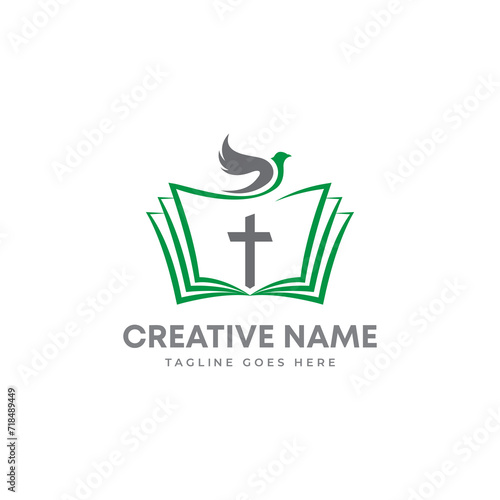 Book of faith and peace logo design. church, book and pigeon symbol. Christian non profit organization sign template idea