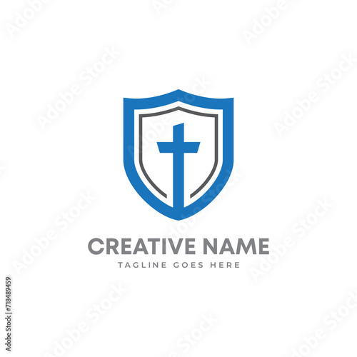 Church logo with a shield. secured church logo