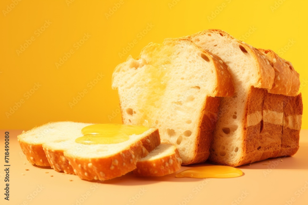 Gluten-Free Artisan Bread, Sliced and Textured, Against a Vibrant Yellow Surface, Generative AI