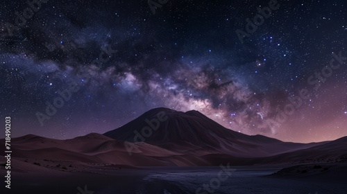 View of the starry night over the mountain in the desert of Bolivia