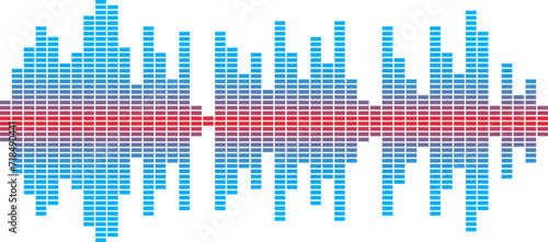 Audio waveform in blue and red colors. Sound wave abstract digital pattern. Music frequency and voice recording vector illustration.