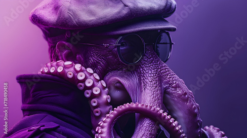 Unusual Purple Man with Octopus on Head photo