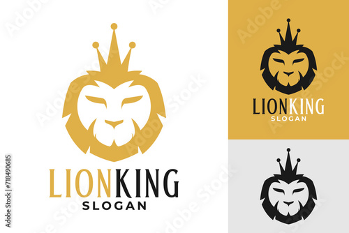 Lion King of the Jungle Head Flat Logo Design