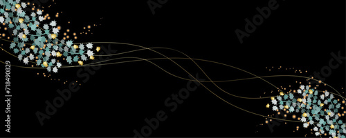 Vector art deco luxury flower, leaves, gold shine line art background. Golden botany banner. Japanese style Hand drawn vector. Line art style design. Hand drawn florals for packaging,coveand wall arts