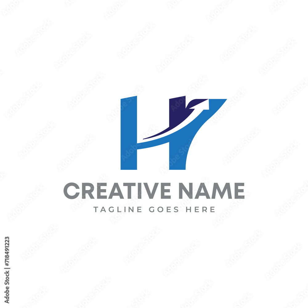 Initial letter H and arrow concept Digital marketing, data analysis and wealth management money security company logo design