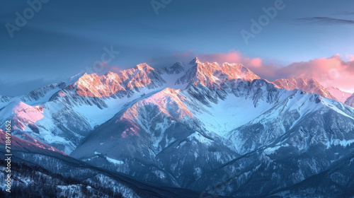 Magnificent view of snowy mountain peaks at sunrise © boxstock production