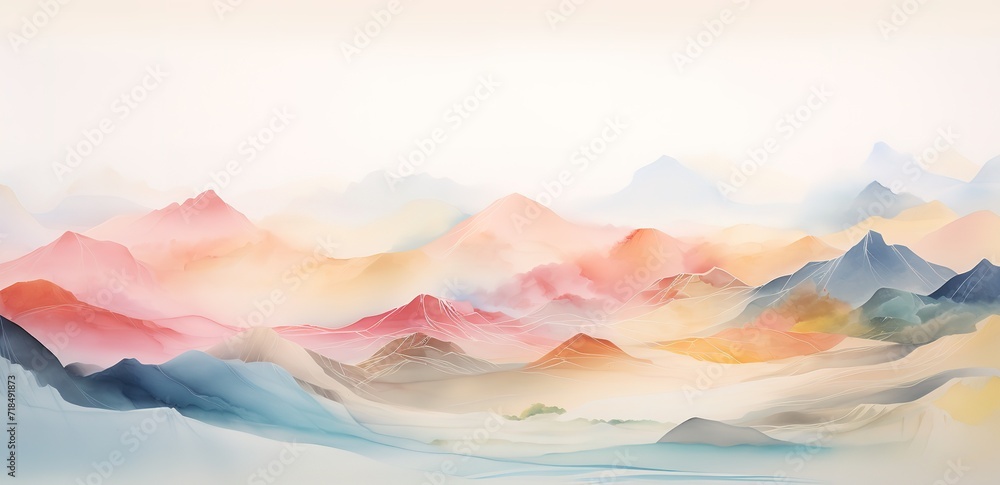 Background illustration of hills, mountains. Abstract colorful and textured. generative AI Background illustration of hills, mountains. Abstract colorful and textured. generative AI