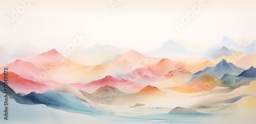 Background illustration of hills, mountains. Abstract colorful and textured. generative AI