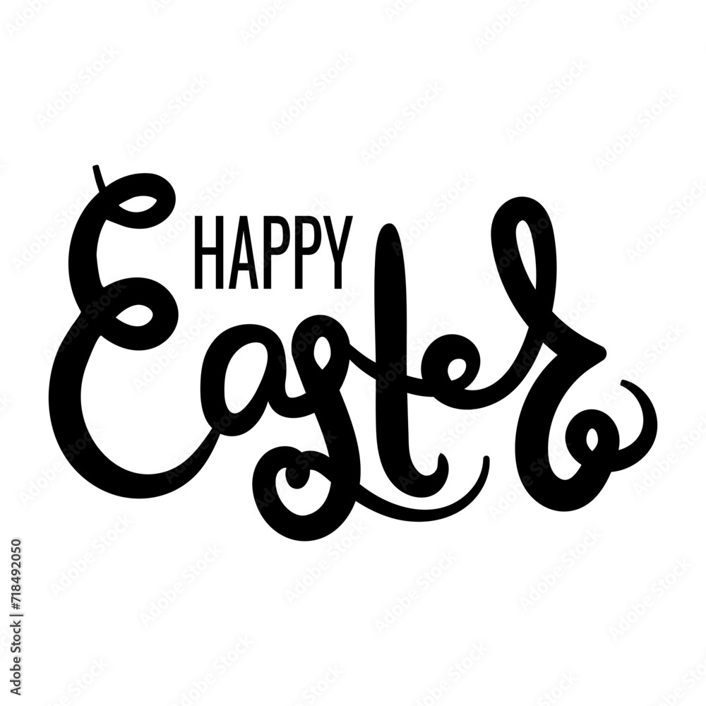 Naklejka premium Happy Easter. Black hand drawn calligraphy. Lettering for Easter holiday card and invitation.Vector illustration on isolated background.