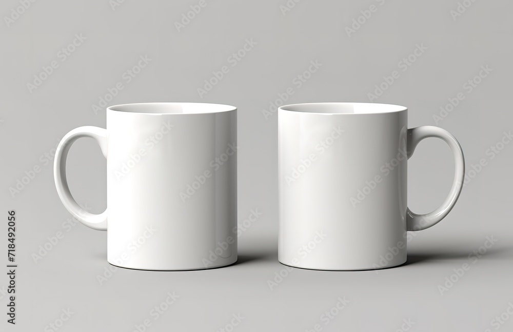 Shiny white cup in photo on gray background. generative AI Shiny white cup in photo on gray background. generative AI