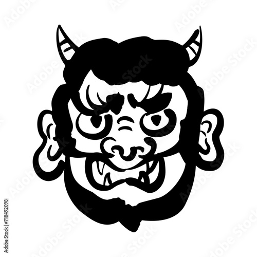 鬼の和風ベクターイラスト（白黒）。