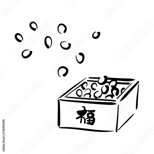 節分の福豆の和風ベクターイラスト（白黒）。