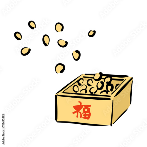 節分の福豆の和風ベクターイラスト（カラー）。