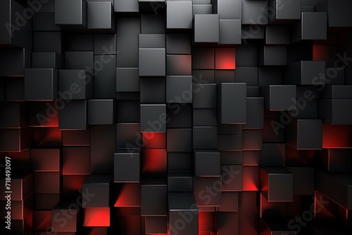 Elegant Platform: Red and Black Caro Pattern Creating a Striking Look , 3d render, Abstract futuristic cubes shape background, 3d render illustration Generative AI