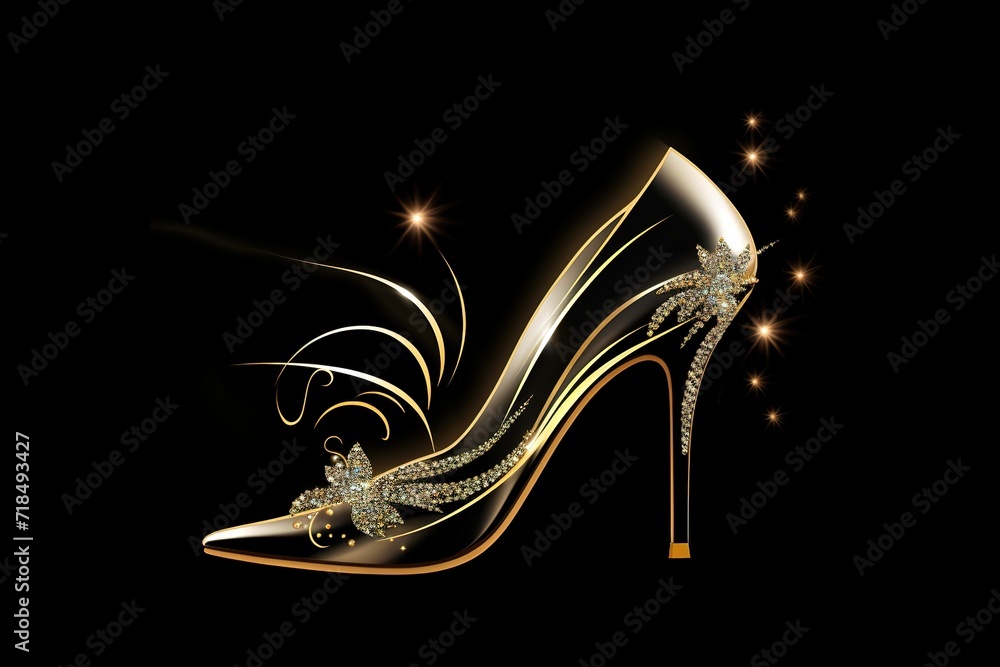 golden ornamental silhouette of woman's shoe Generative AI golden ornamental silhouette of woman's shoe Generative AI