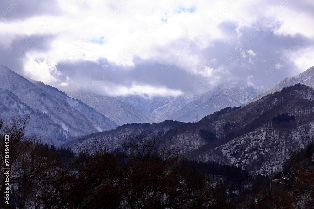 Mountains near village of Shirakawa-go located in Gifu Prefecture, Japan.