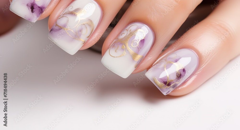 Fototapeta premium A clean and white hand with beautiful and shiny nails painted on it. generative AI