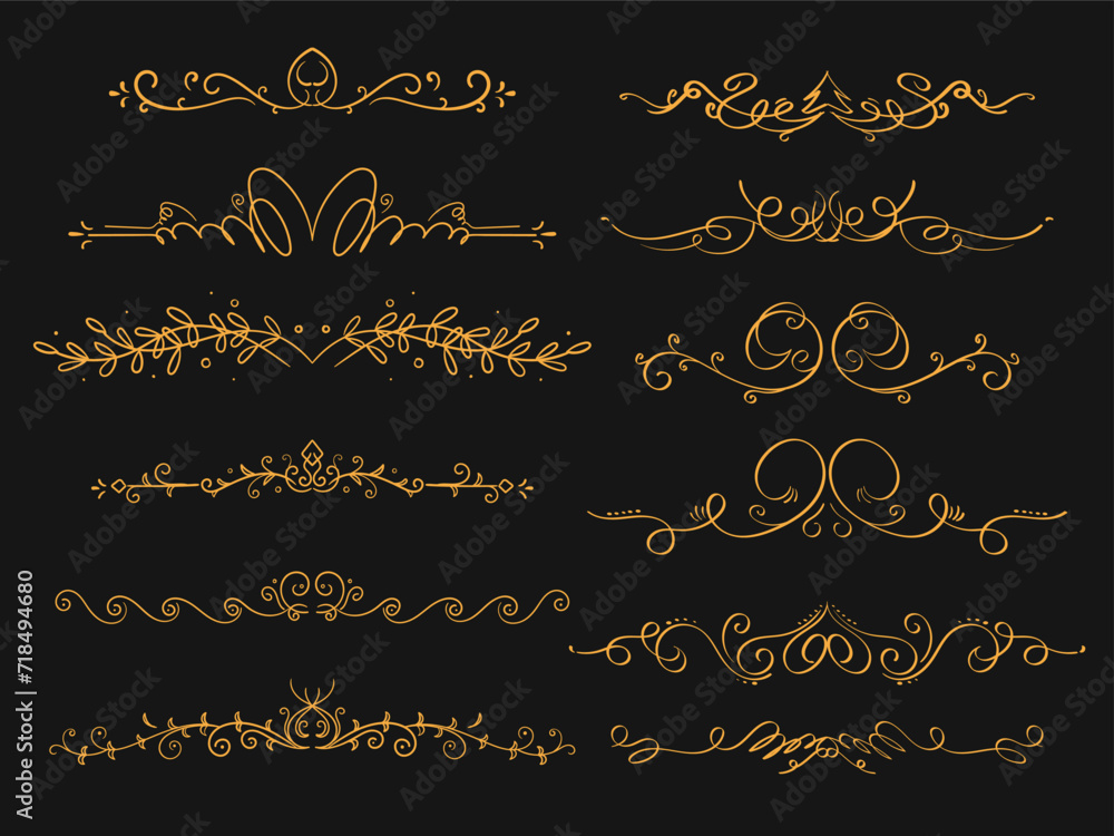 Set Of Gold Decorative Elements. Decorative Divider, Calligraphic