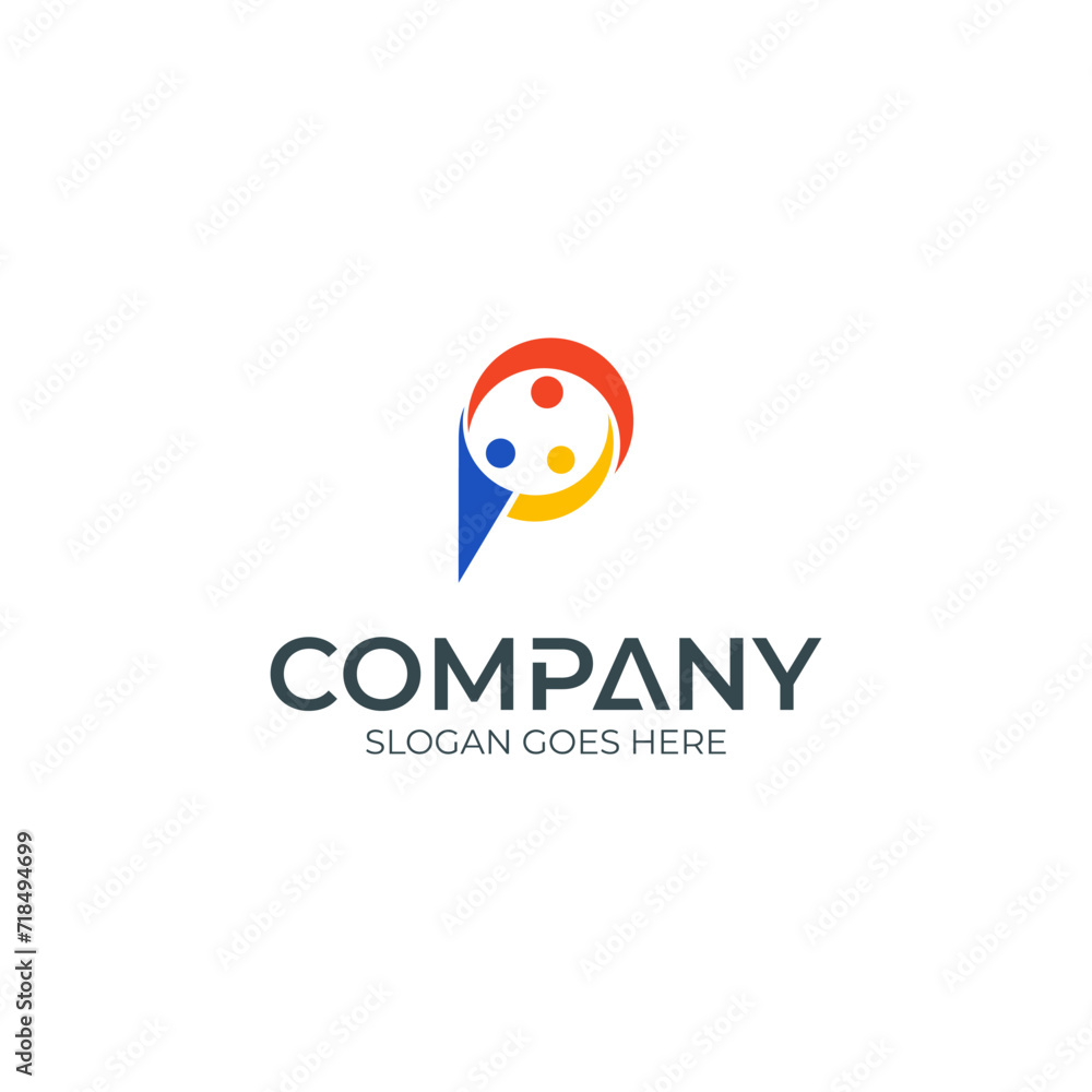 People community and letter P creative logo concept