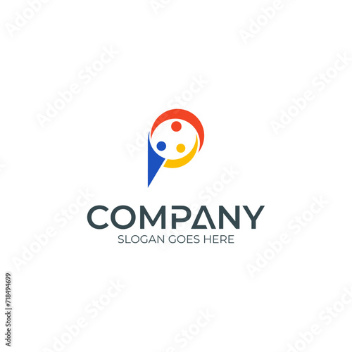People community and letter P creative logo concept