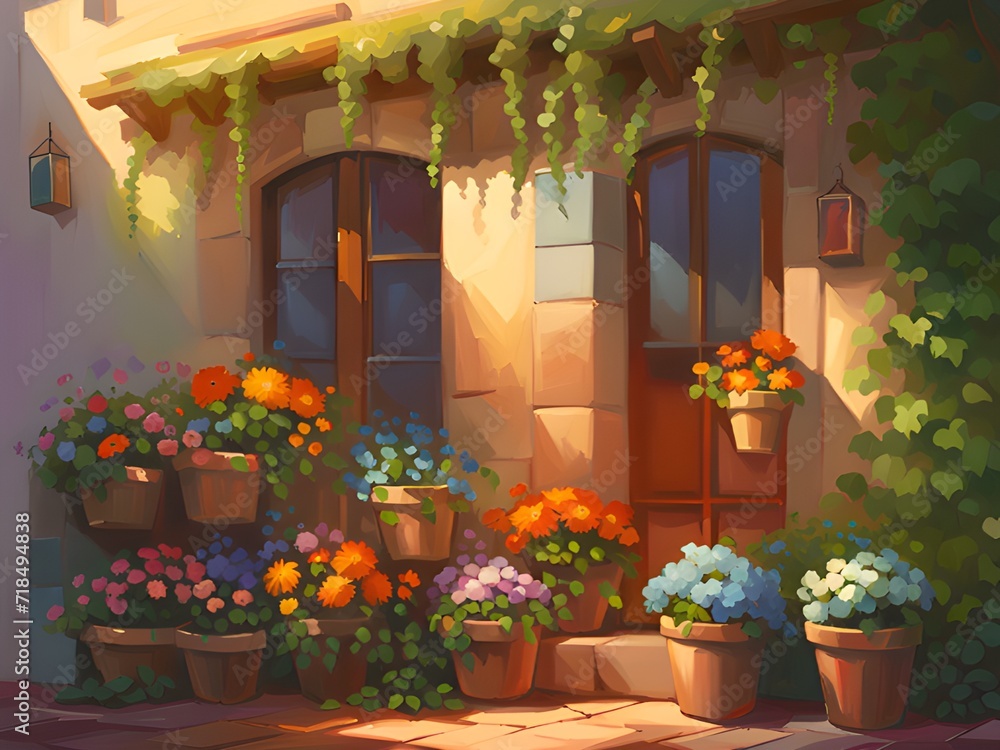 illustration of a beautiful garden with colorful flowers