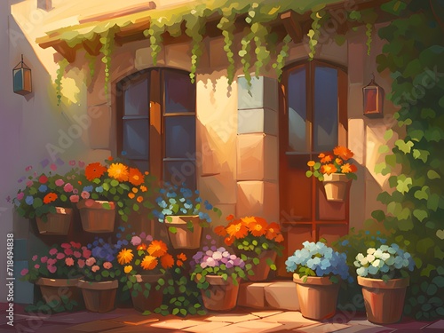 illustration of a beautiful garden with colorful flowers