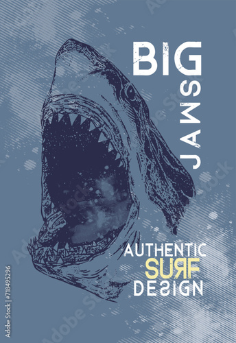 Vector illustration of shark attack and lettering.