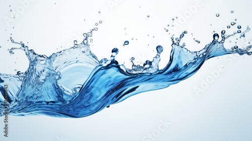 A Close-up of Blue water, spiral, liquid, splash, swirling wave, white isolated background.