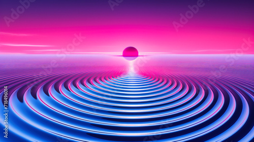 Futuristic Neon Light Design, Abstract Retro Technology Concept, 80s Style with Bright Laser and Geometric Grid