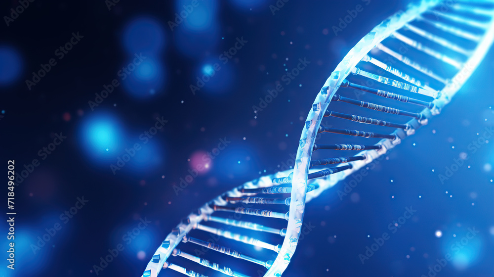 DNA double helix illuminated by blue light