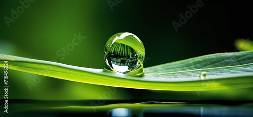 Green leaves with clear water drops on them. generative AI