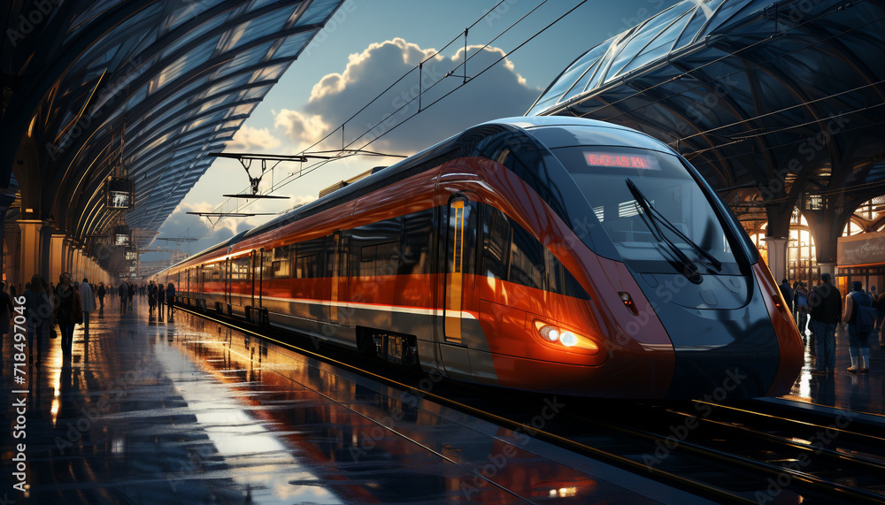 Modern subway train speeds through city, illuminating the underground architecture generated by AI Modern subway train speeds through city, illuminating the underground architecture generated by AI