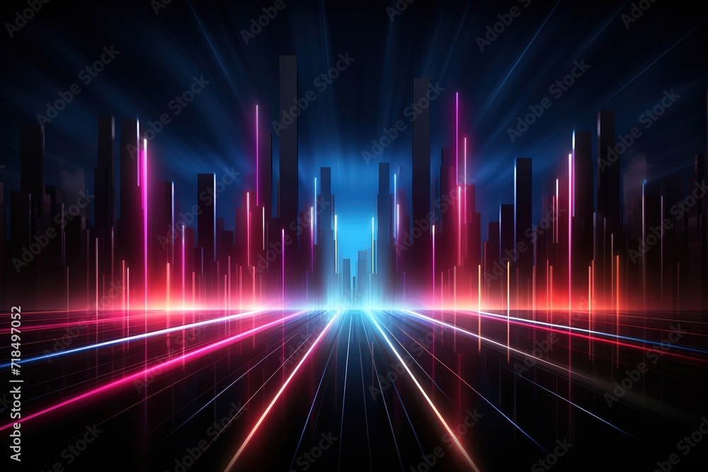 Neon red and blue speed lines. Speed of acceleration and movement. Light trails, motion blur effect. Night illumination in blue and red. Generative AI Neon red and blue speed lines. Speed of acceleration and movement. Light trails, motion blur effect. Night illumination in blue and red. Generative AI