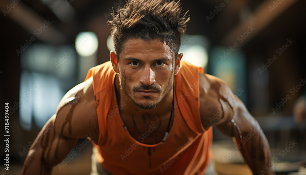 A determined athlete, confident and strong, looking at the camera generated by AI A determined athlete, confident and strong, looking at the camera generated by AI