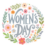 Women's Day Calligraphy Floral Wreath 2D Pastel Color Elegant Style Vector, Delicate style