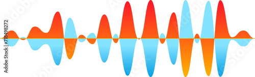 Colorful sound wave design, overlapping audio frequency lines. Vibrant orange and blue soundwaves. Sound, audio, and music visual concept vector illustration.