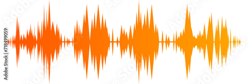 Orange audio waveform on a white background. Sound wave frequency. Music, audio, technology theme vector illustration.