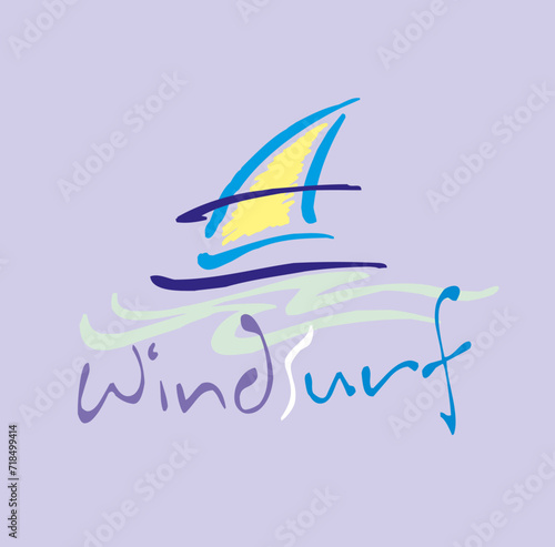 Colorful and stylized vector illustration about wind surfing.
