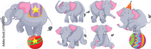 a vector set of cartoon circus elephants