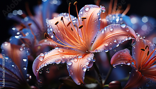 Close up of a vibrant, multi colored flower head in nature generated by AI