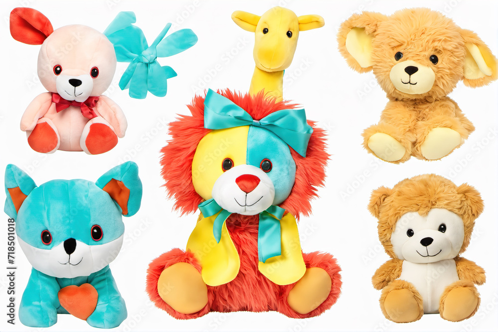 Naklejka premium Cute children's fabric animal dolls