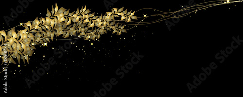 Vector art deco luxury flower, leaves, gold shine line art background. Golden botany banner. Japanese style Hand drawn vector. Line art style design. Hand drawn florals for packaging,coveand wall arts