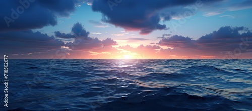 view of the ocean in the afternoon with beautiful sunset light. generative AI