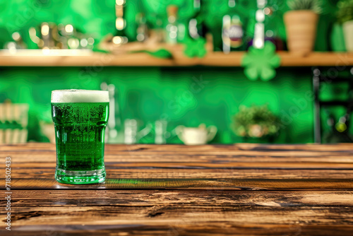 Glass of green beer on table, st patricks day concept. Ai generative