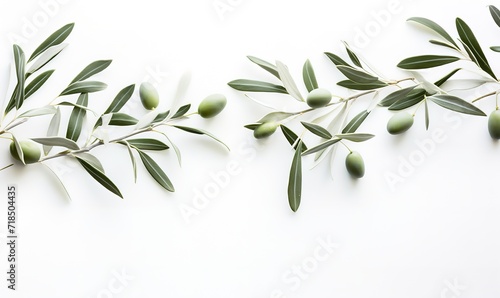 Olive fruit twig with year still green in photo on white background. generative AI photo