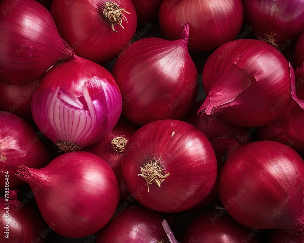 Pile of Fresh Shallots in the photo on a black background. generative AI