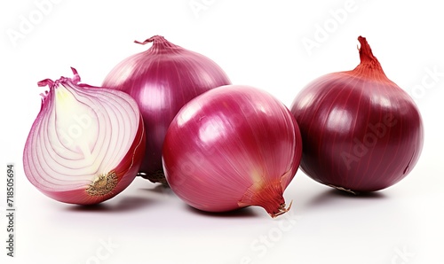 Fresh red onions in the photo on a white background. generative AI