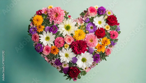 heart-shaped bouquet, a burst of love and romance, formed by assorted flowers on a pristine background – ideal for Valentine's Day themes